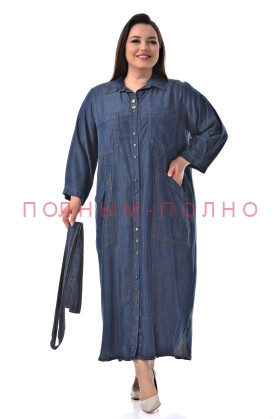 13-9907A Платье с поясом DARKWIN тенсель легкая джинса