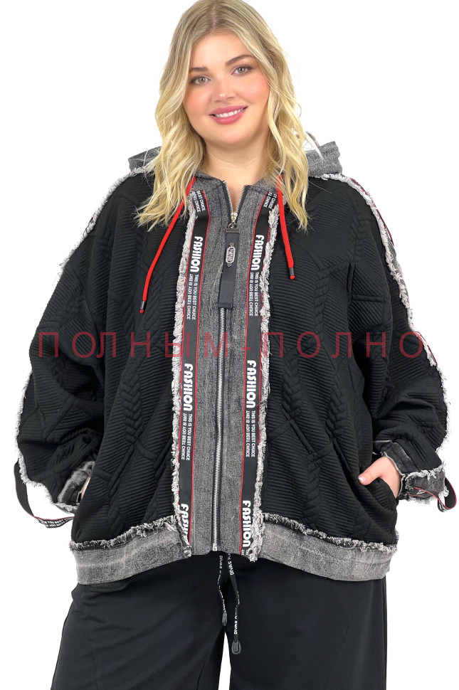 13-9017  Курточка - бомбер плотный трикотаж с джинсой POMPADUR 