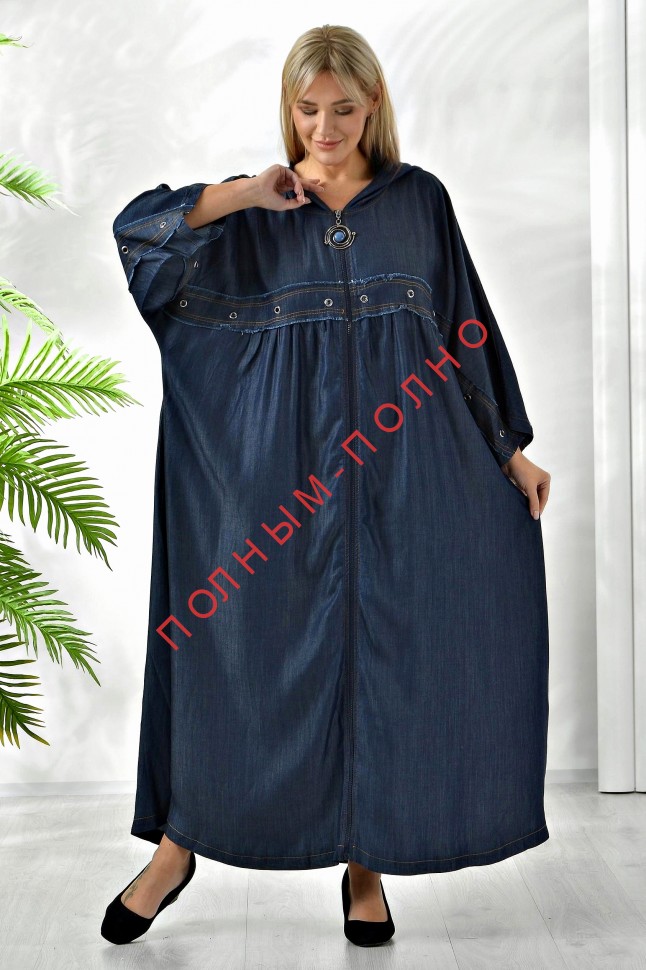 16-9101 Платье-кардиган на молнии  DARKWIN джинса тенсель