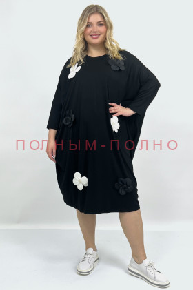 13-9030 Платье вискоза трикотаж с цветами-аппликациями DARKWIN