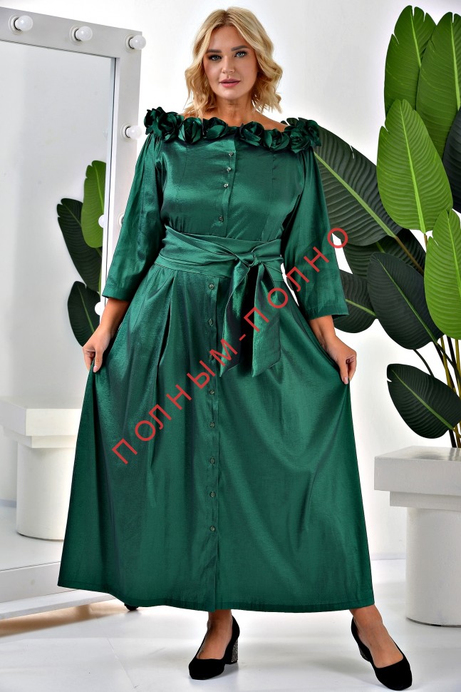 16-9018B Платье нарядное с розочками по горловине и поясом DARKWIN