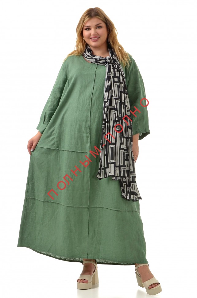 16-8892A Платье 100% лен с шарфом из хлопка DARKWIN