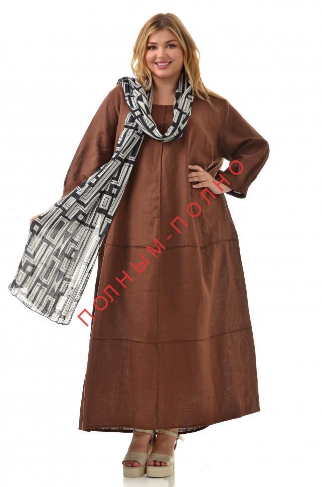 16-8892B Платье 100% лен с шарфом из хлопка DARKWIN