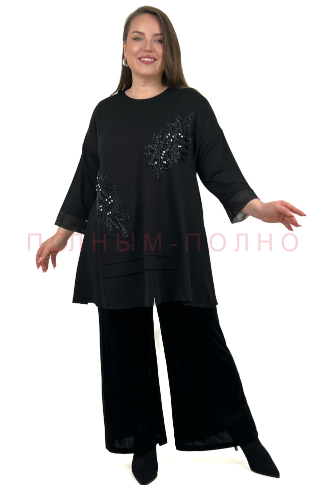 13-8518 Туника вискоза с апликациями с камушками DARKWIN