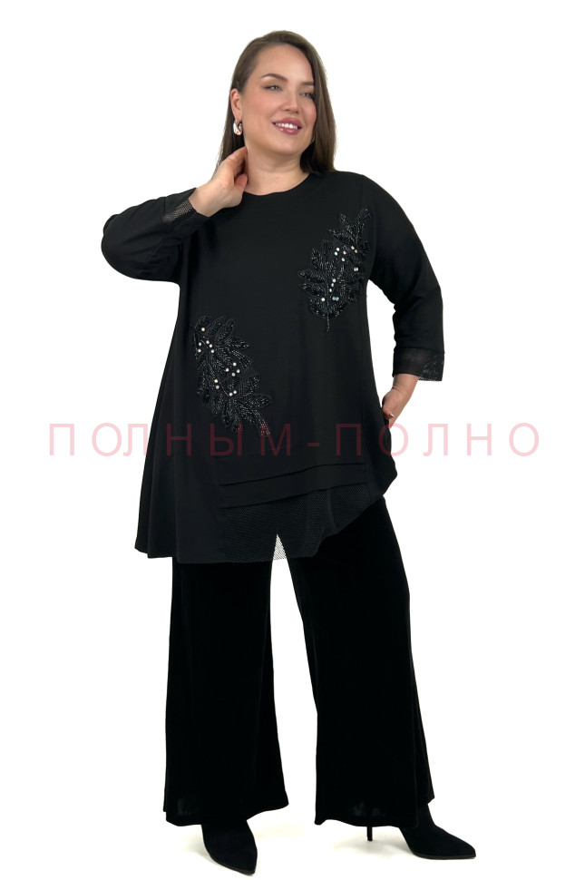 13-8518 Туника вискоза с апликациями с камушками DARKWIN