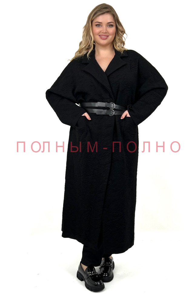 13-8708 Пальто на кнопках с поясом плотная вязка ажур DARKWIN вискоза-хлопок