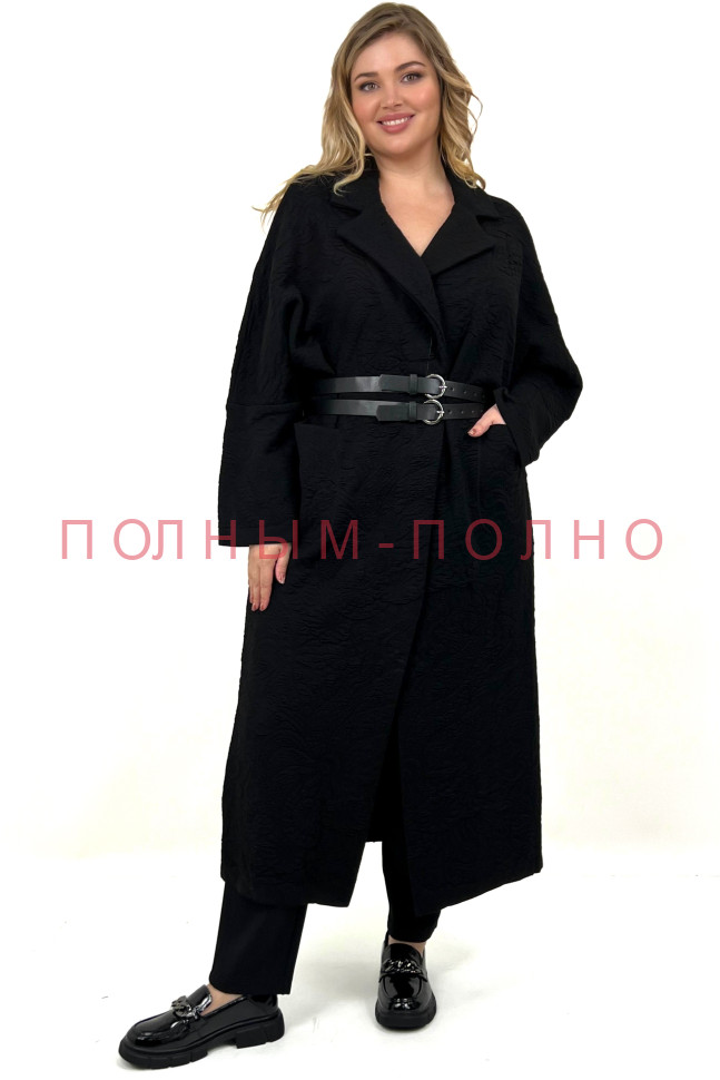 13-8708 Пальто на кнопках с поясом плотная вязка ажур DARKWIN вискоза-хлопок