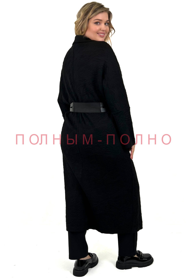 13-8708 Пальто на кнопках с поясом плотная вязка ажур DARKWIN вискоза-хлопок
