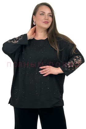 13-8517 Туника вискоза с камушками и ажурными рукавами DARKWIN