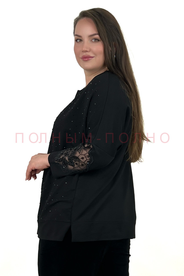 13-8517 Туника вискоза с камушками и ажурными рукавами DARKWIN
