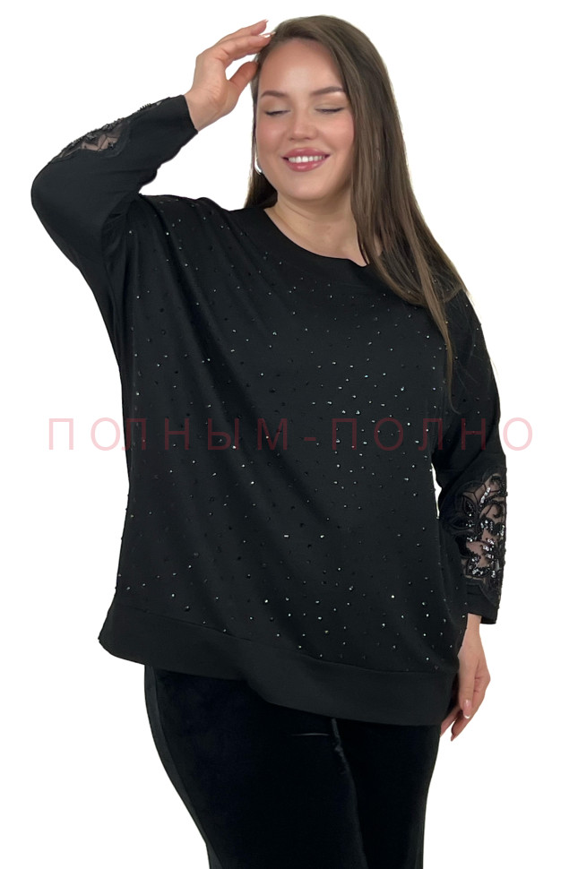 13-8517 Туника вискоза с камушками и ажурными рукавами DARKWIN