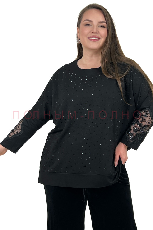 13-8517 Туника вискоза с камушками и ажурными рукавами DARKWIN