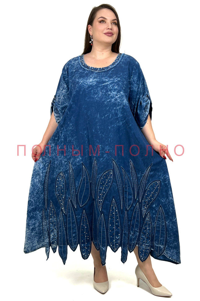 13-9023 Платье с аппликациями POMPADUR джинса тенсель