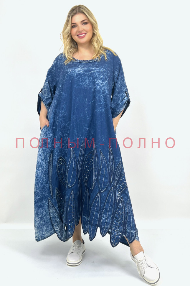 13-9023 Платье с аппликациями POMPADUR джинса тенсель