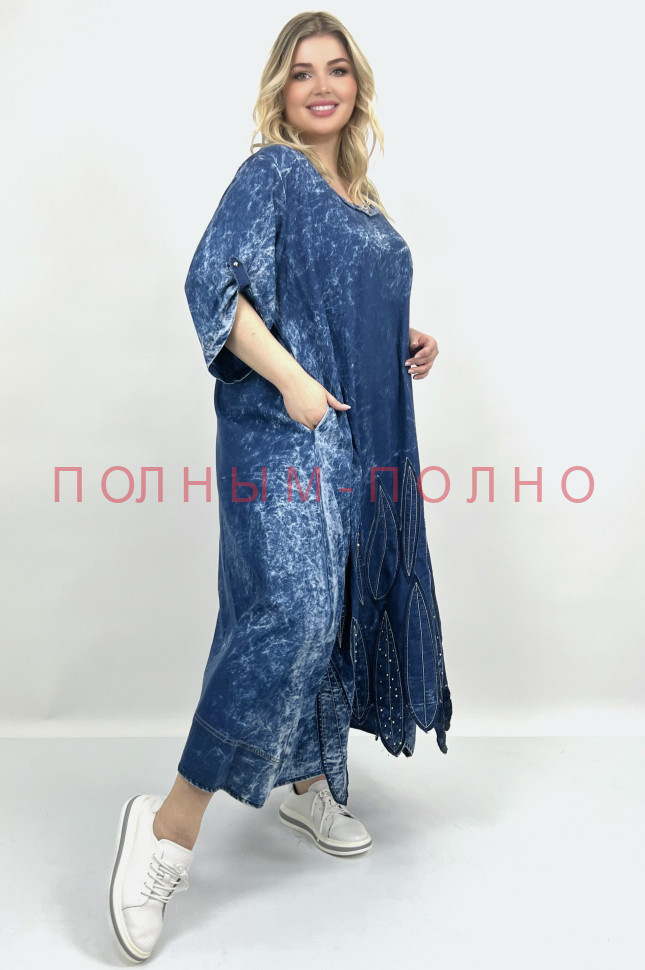 13-9023 Платье с аппликациями POMPADUR джинса тенсель