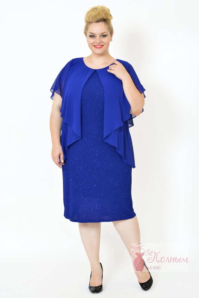 24-9951 Платье стрейч HESBA ярко-синее с пелериной