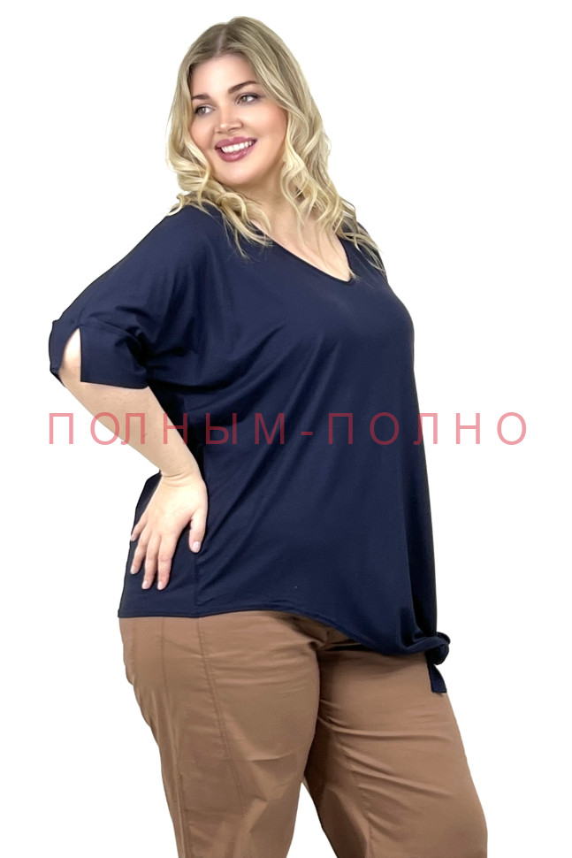 13-8828A Футболка синяя с завязкой DIVAS хлопок вискоза 