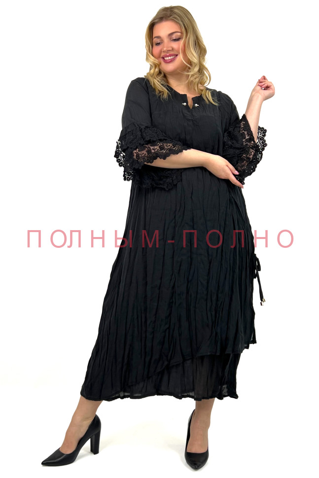 13-8938A Платье DARKWIN легкое с ажуром на рукавах ткань жатка 