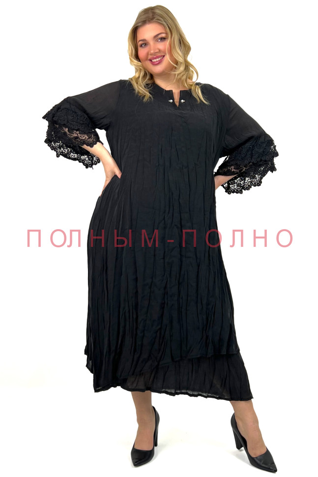 13-8938A Платье DARKWIN легкое с ажуром на рукавах ткань жатка 