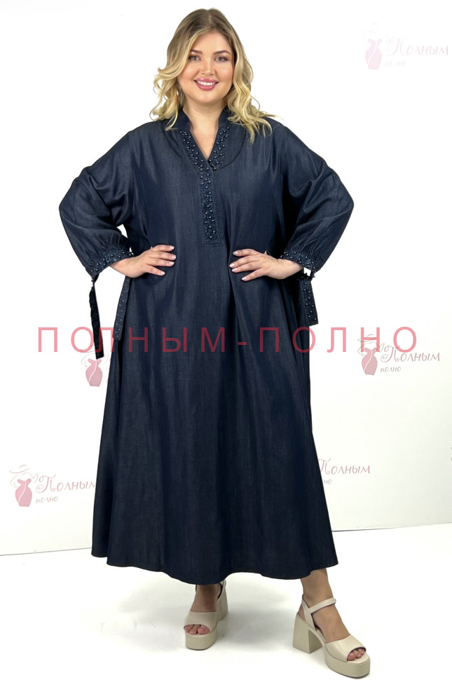 13-9031 Платье с жемчужинами и завязками на рукавах DARKWIN джинса тенсель 