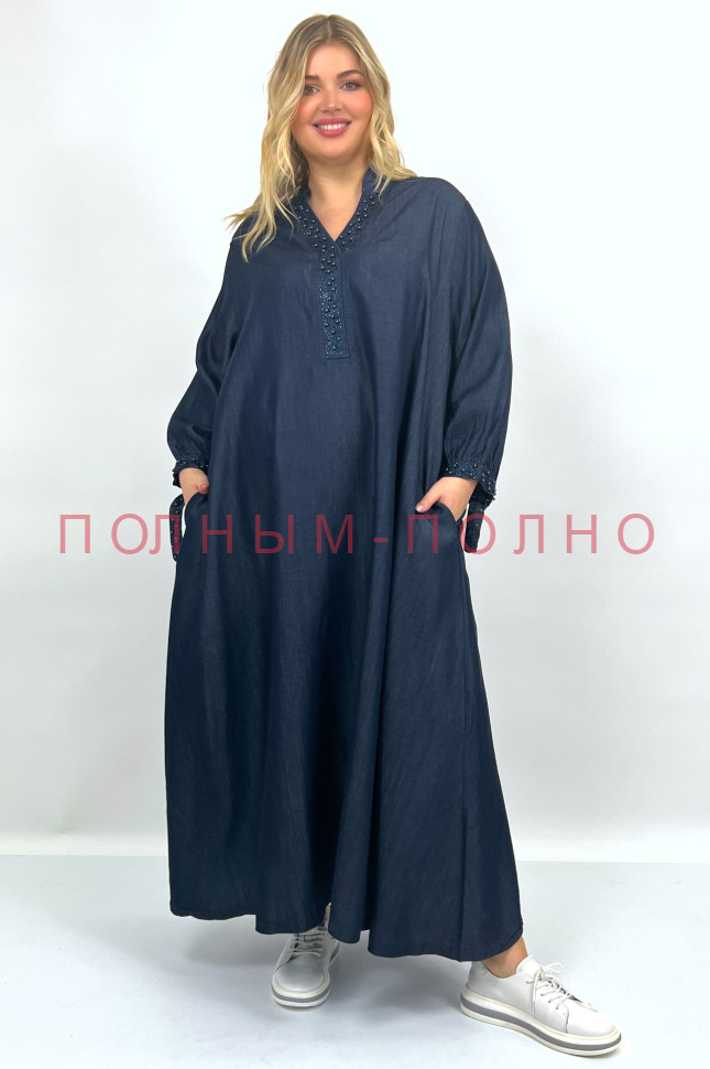 13-9031 Платье с жемчужинами и завязками на рукавах DARKWIN джинса тенсель 