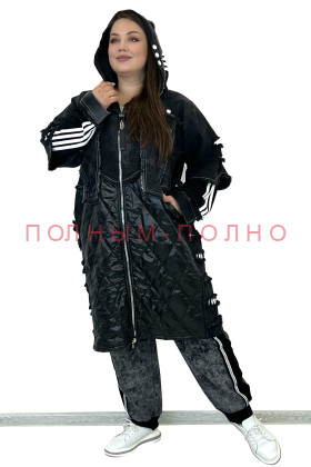 13-9625 Кардиган-пальто джинса и плащевка POMPADUR