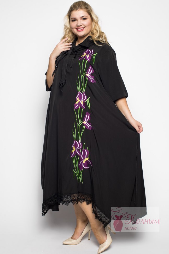 24-8240 Платье CADRELLI нарядное  с воротничком и шарфиком  вышивка-ирисы