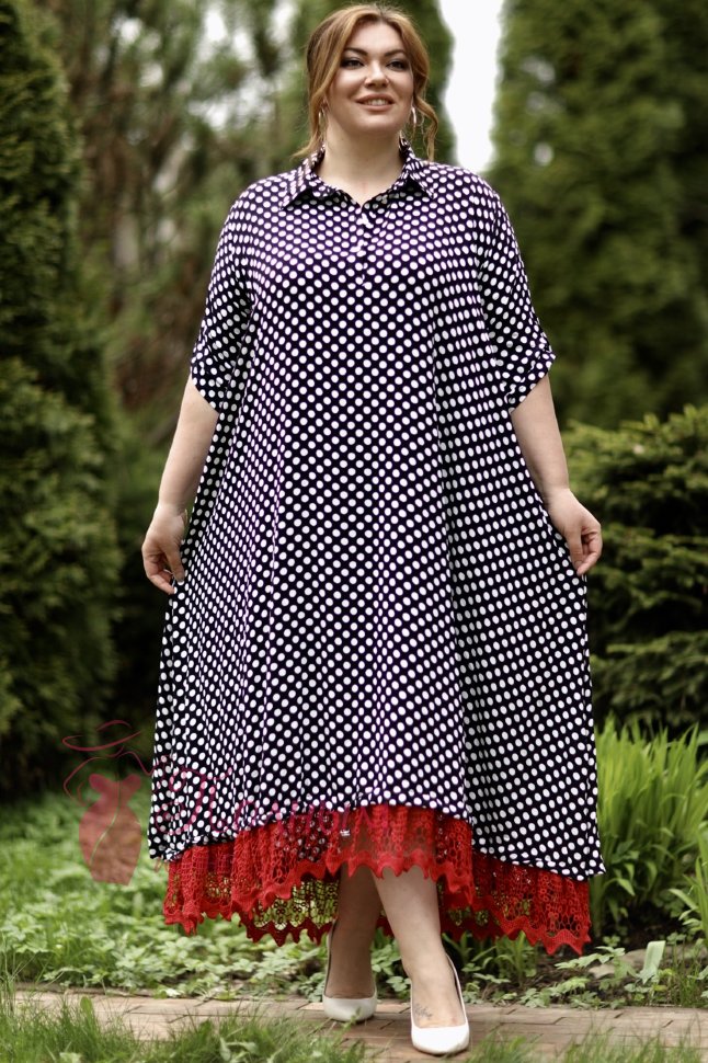 20-1012 Платье из штапеля широкое свободное с кружевом на сетке